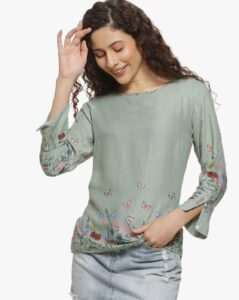 Floral Print Top with Sleeve Slits